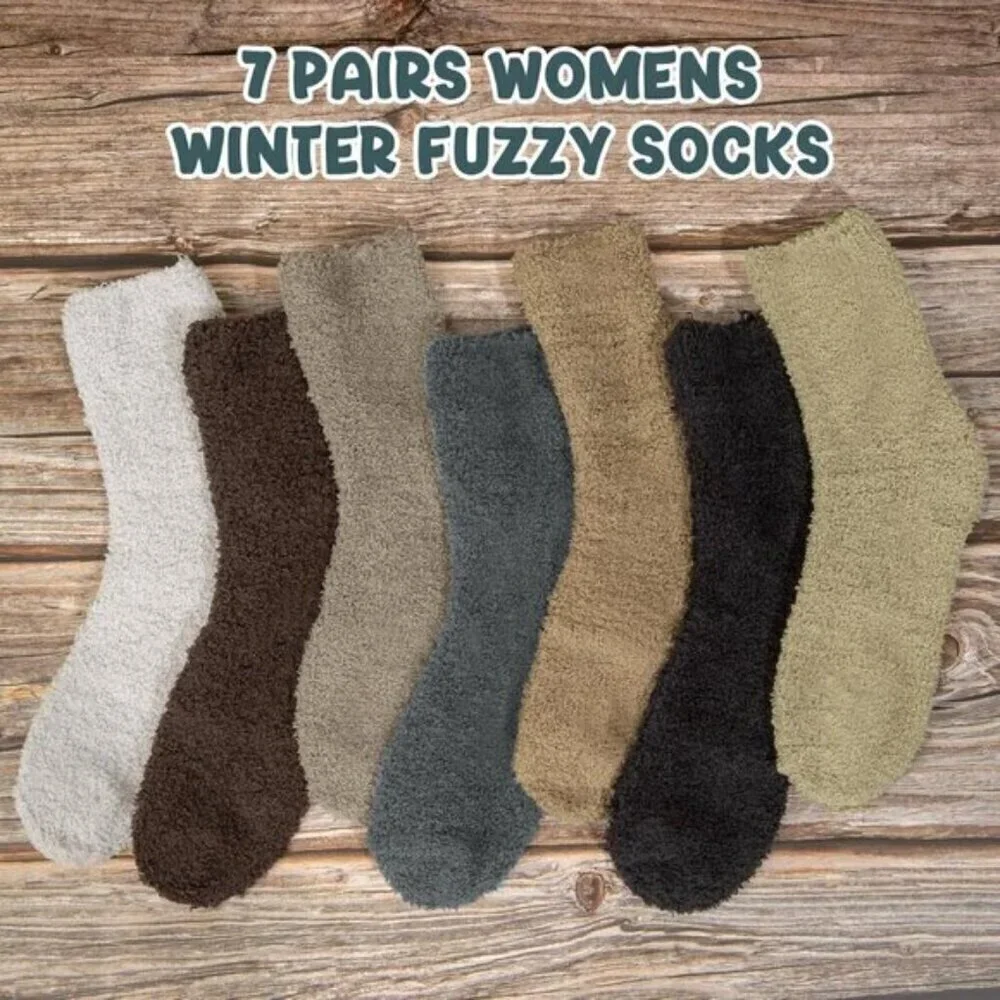 7-Pair Women’s Winter Fuzzy Socks Cozy Fluffy Warm Christmas Gifts